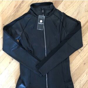 Electric yoga crack faux leather track jacket with mesh side stripe S